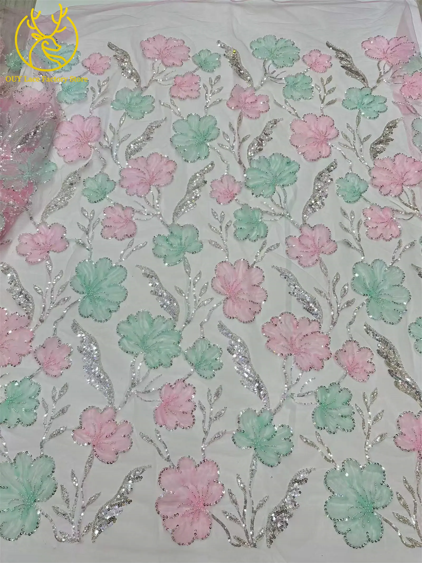 5 Yards Modischer Nigerianischer Pailletten-Tüll-Spitzenstoff 2026 Afrikanischer Perlen-Spitzenstoff Französische Spitze für Hochzeitskleider und Partykleider zum Nähen – Detail 14