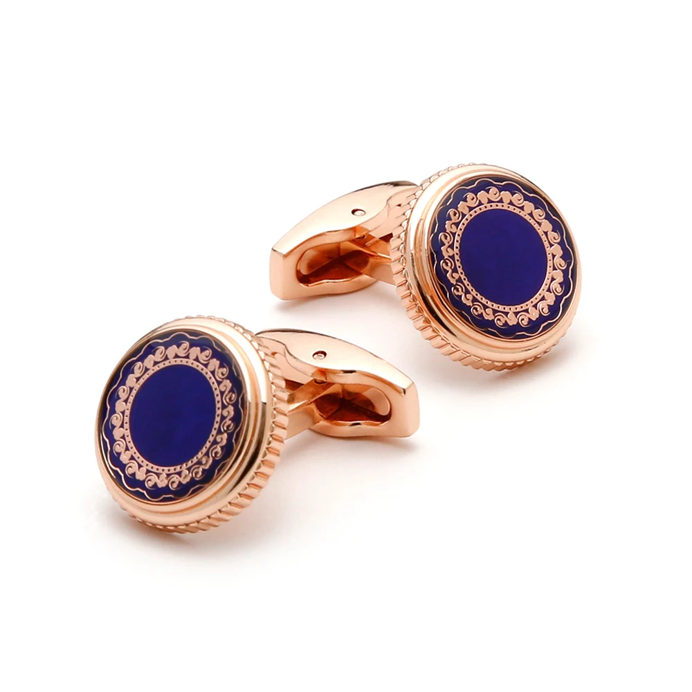 

Cufflinks for Men XK25024 Cute Blue Background Pattern Rose Golden Round Dress Shirt Cuff Links Jewelry