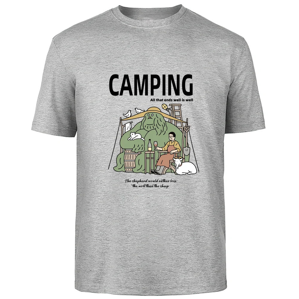 Summer Outdoor Camping High Quality 100% Cotton Breathable T-Shirt Street Men\'s Casual Tops Men\'s Fashion Street Clothing