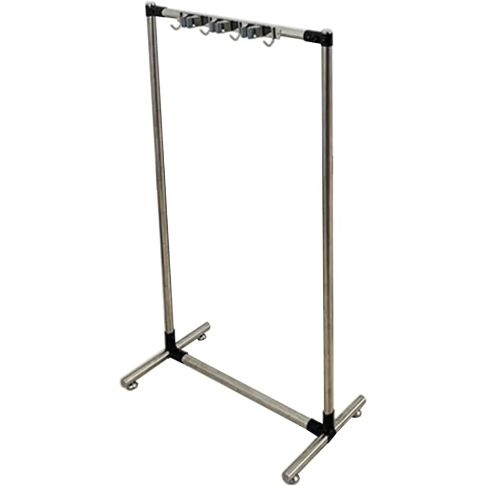 

Floor Standing Stainless Steel Broom and Mop Holder with 3 Slots and 4 Hooks for Cleaning Tools Organization