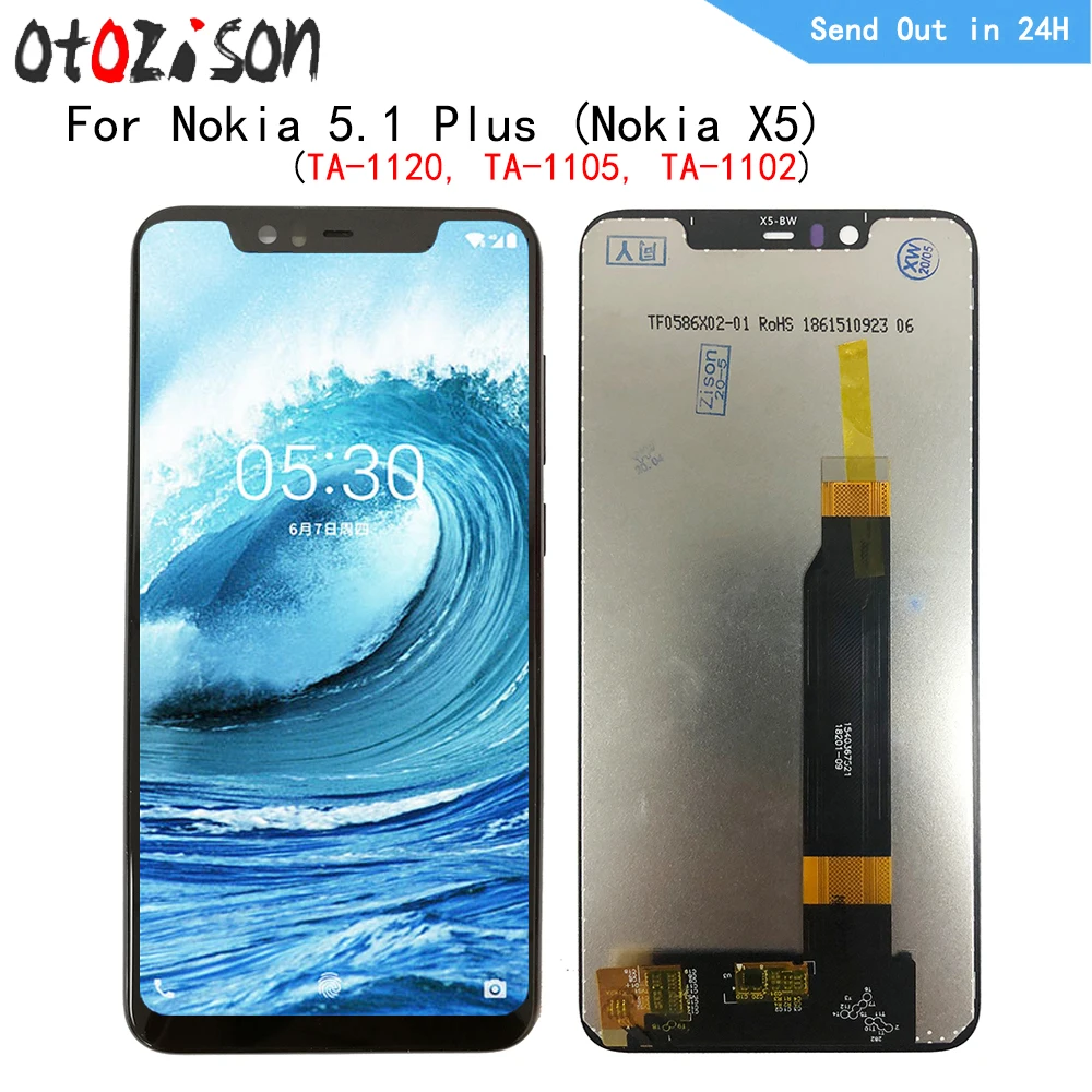 5.86 "จอแสดงผล IPS สําหรับ Nokia 5.1 plus TA-1120, TA-1105 หน้าจอ LCD Touch Panel Digitizer กรอบสําหรับ Nokia X5