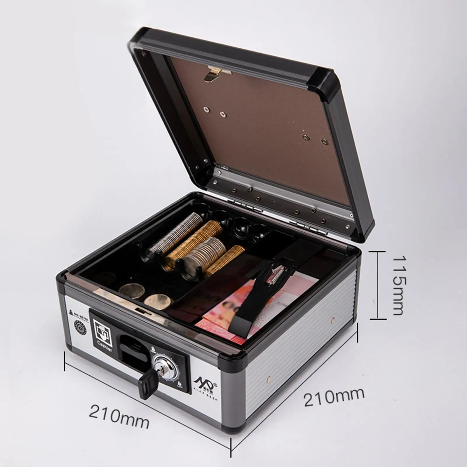 Metal Money Saving Organizer Box Checks Receipts Storage Cash Box with Money Tray and Lock for Garage Sale Fairs Supermaket