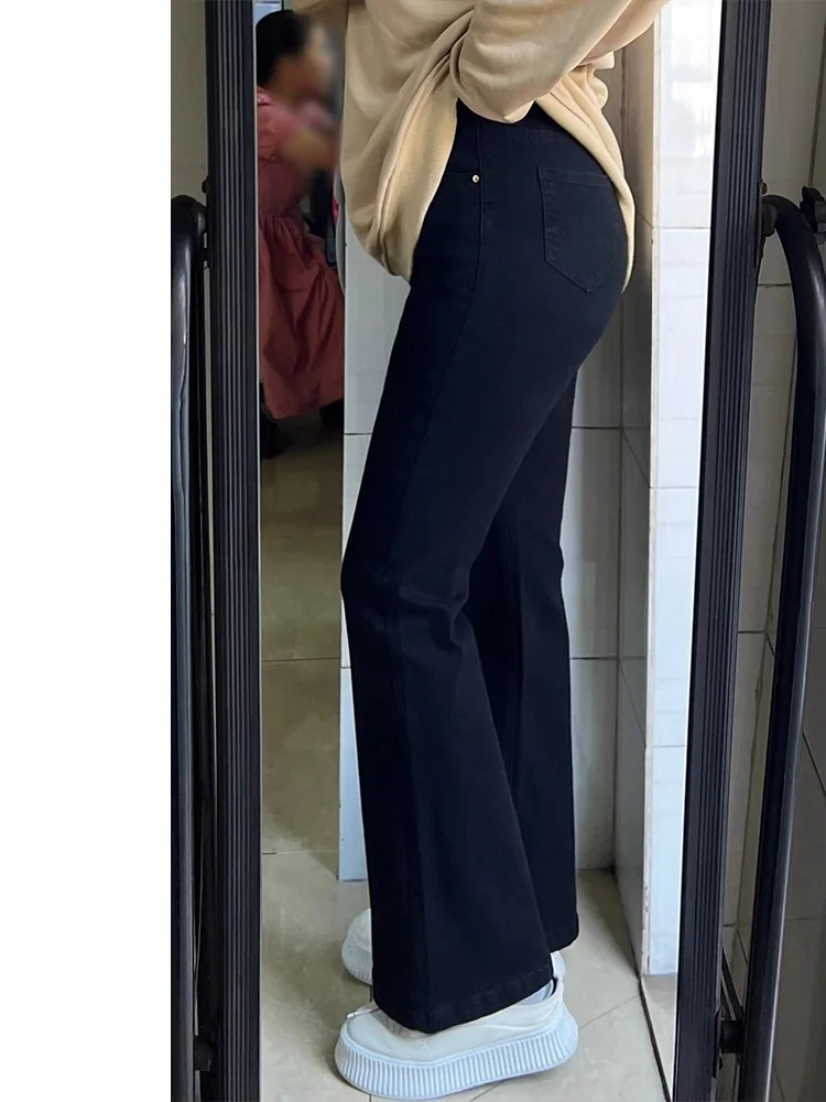 

Тонкие хлопковые джинсовые брюки с высокой талией, женские летние утягивающие брюки-клеш, прямые длинные брюки, джинсы больших размеров Pear Ape