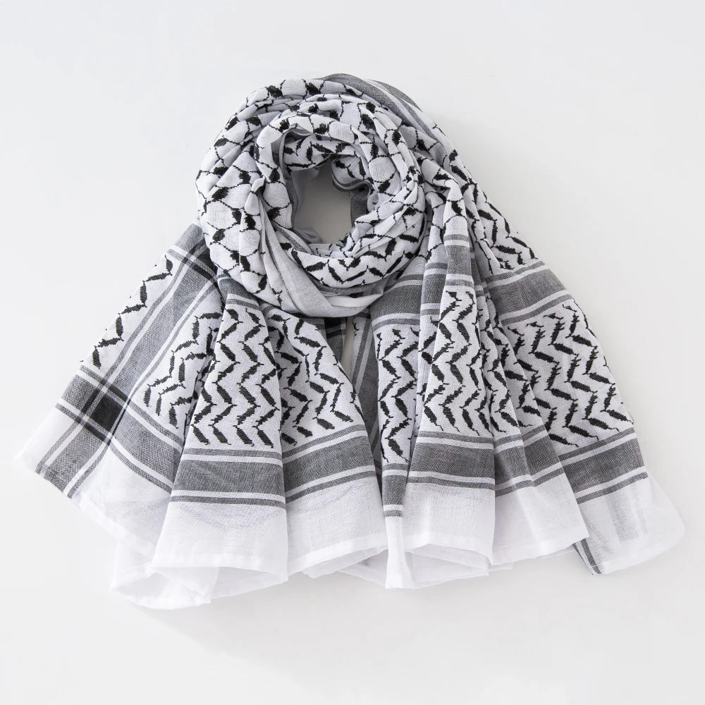 Tradizionale Arafat Kuffiyeh palestinese in bianco e nero arabo Kafiya Shemagh Keffiyeh Medio Oriente Sciarpa avvolgente Jacquard Copricapo