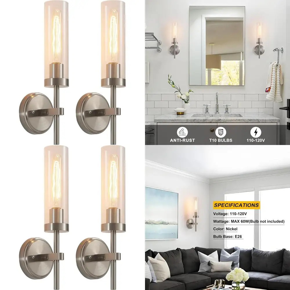 

Пара современных настенных бра из матового никеля для ванной комнаты с прозрачным стеклом, идеально подходящих для зеркал, гостиных, приборов и спален.