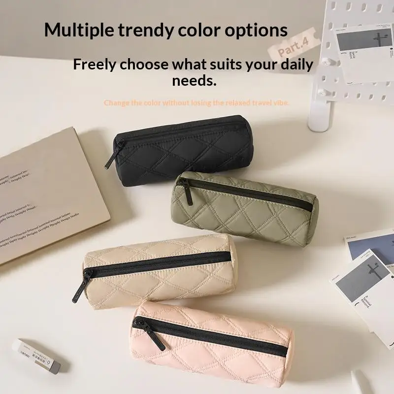 Quilted Pencil Case With Multiple Trendy Colors And Durable Smooth Zipper Perfect For Students School Study Office Daily Use