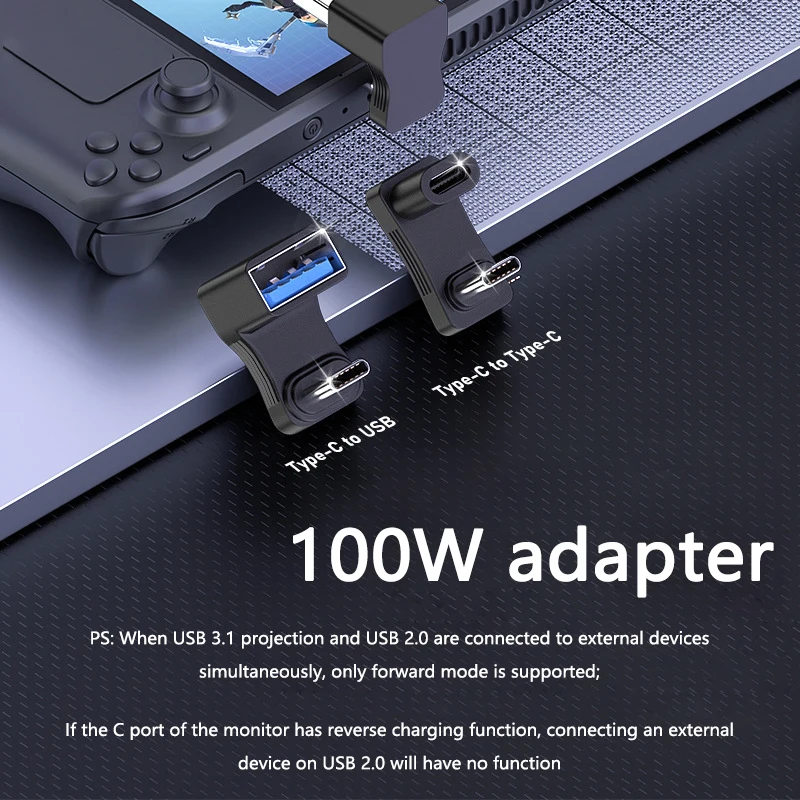 

Fit for Steam Deck 2-in-1 Extension Connector Right Angle Type-C USB C Splitter Adapter Male to Female Game Console Accessories