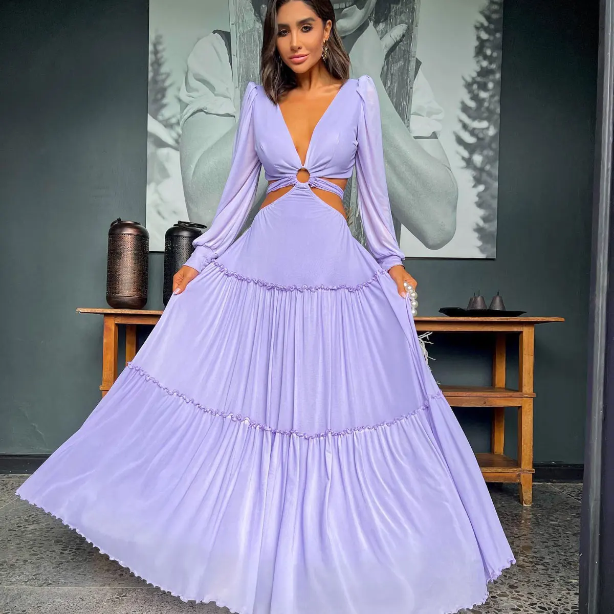 Solid Beach Dress Bikini Cover Up 2024 Women Deep V Neck Beach Cover Ups Women Summer Bandage Beachwear Sexy Summer Long Dresses