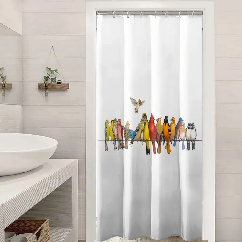 1pc cartoon bird , waterproof with plastic shower hook, parrot pattern printed window curtain decoration,