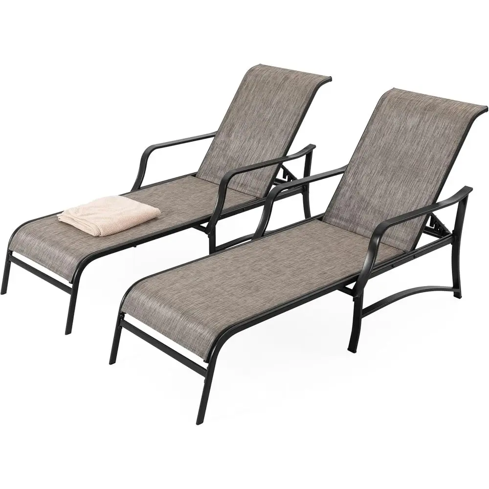 

Outdoor Metal Lounge Chairs Set of 2, 5-Position Adjustable Recliner, Weather-Resistant Patio Furniture for Backyard, Lawn, Beac
