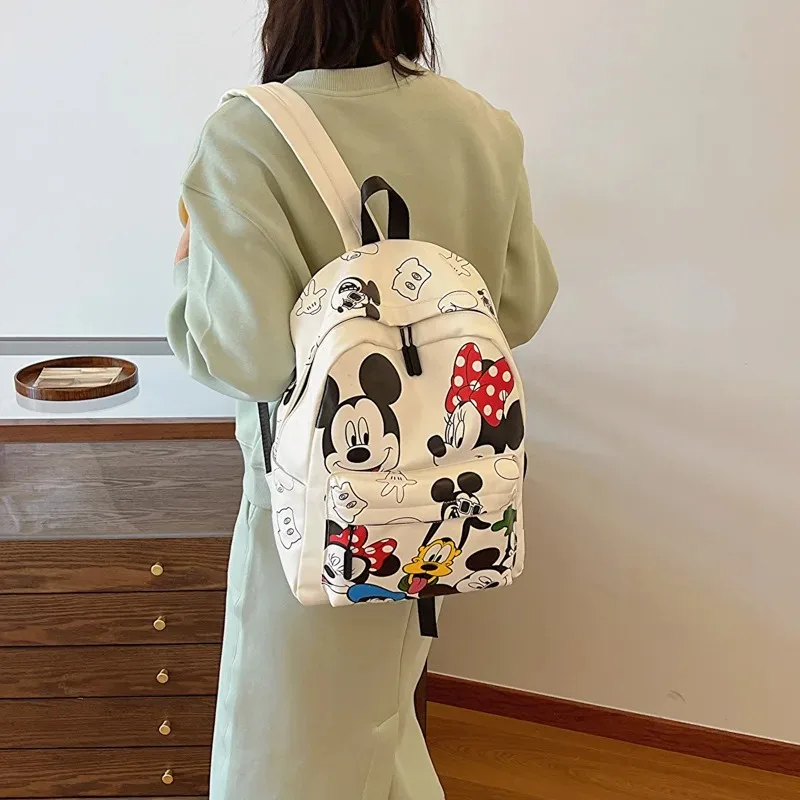 Disney-Mochila De Cuero PU de Mickey para mujer, bolso clásico de dibujos animados para ordenador portátil, Minnie Mouse, bolso escolar de gran