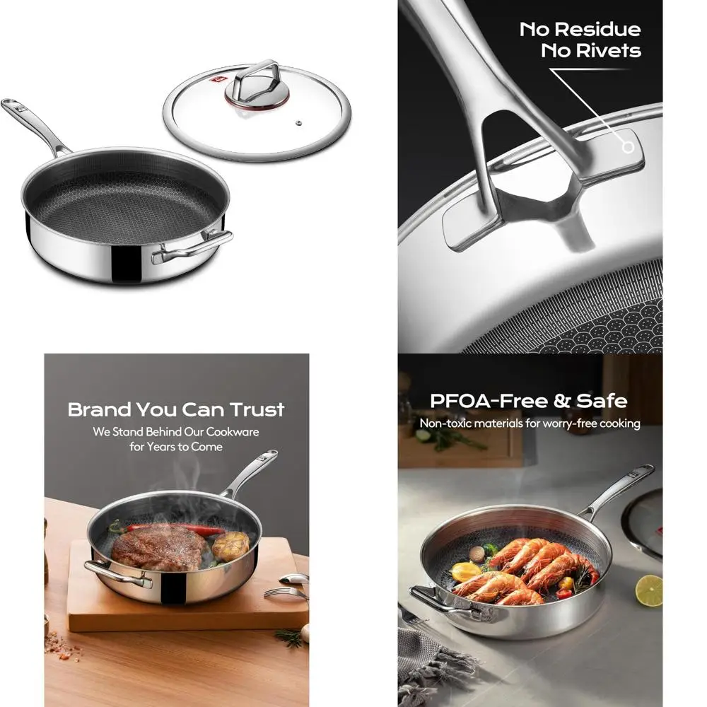 

Stainless Steel 5.5 Quart Deep Frying and Sauté Pan with Lid, Cool Handle, Induction Ready, Oven and Dishwasher Safe, Ideal for