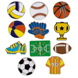 Baseball Basketball Volleyball Rugby Enamel Pins Football Clothes Shoes Gloves Soccer Field Brooches For Sports Lovers Fans