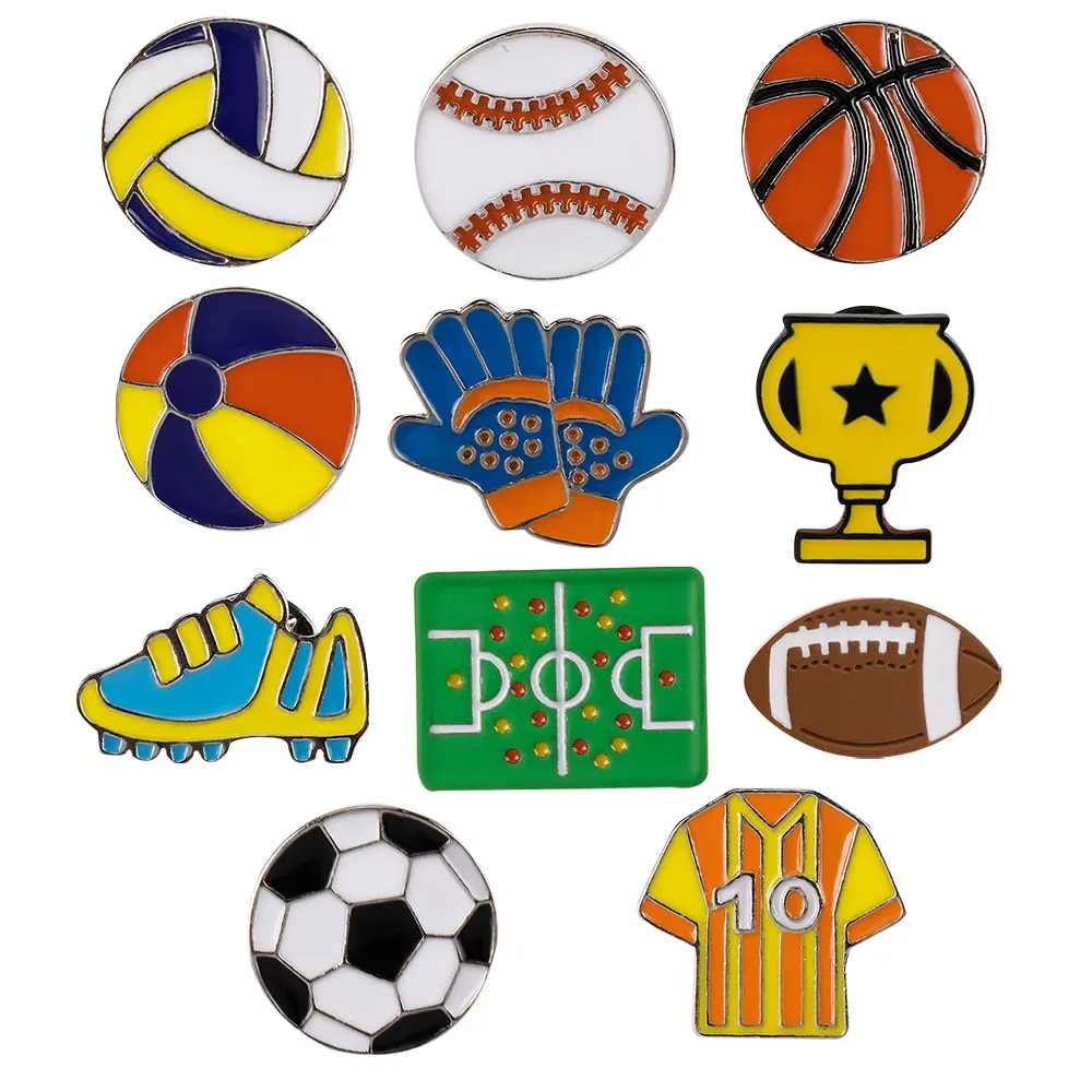 Baseball Basketball Volleyball Rugby Enamel Pins Football Clothes Shoes Gloves Soccer Field Brooches For Sports Lovers Fans