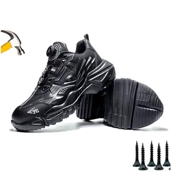 Lynjacye Quick Lace Knob Men's Work Boots Sport Style All Black Lightweight Men Shoes Breathable Shoes Anti-Puncture Work Shoe