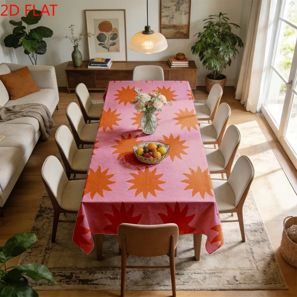 Modern Orange Starburst Tablecloth for Indoor Outdoor Use