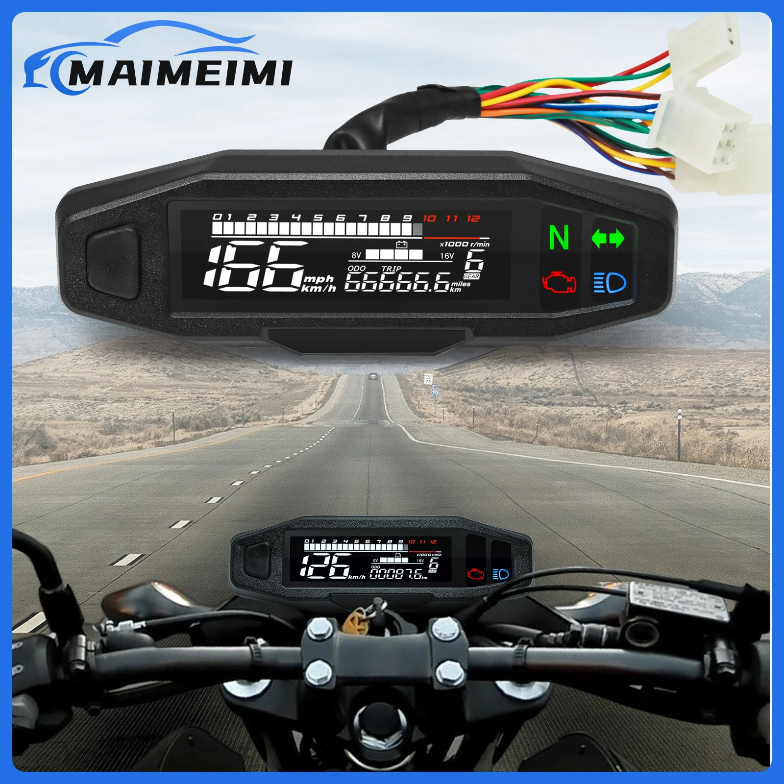 Motorcycle Dashboard Speedometer LCD Display Tachometer Digital Meters Instrument Cluster Turn Signal Light Indicator Universa 