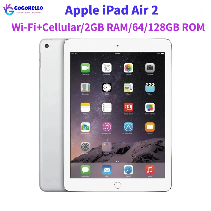 Apple iPad Air 2 Wi-Fi + сотовый iPad Air 2-го поколения 3G/LTE 64/128 ГБ ПЗУ 2 ГБ ОЗУ 9,7 дюйма iOS IPS ЖК-дисплей Разблокированный 95% новый планшет Apple