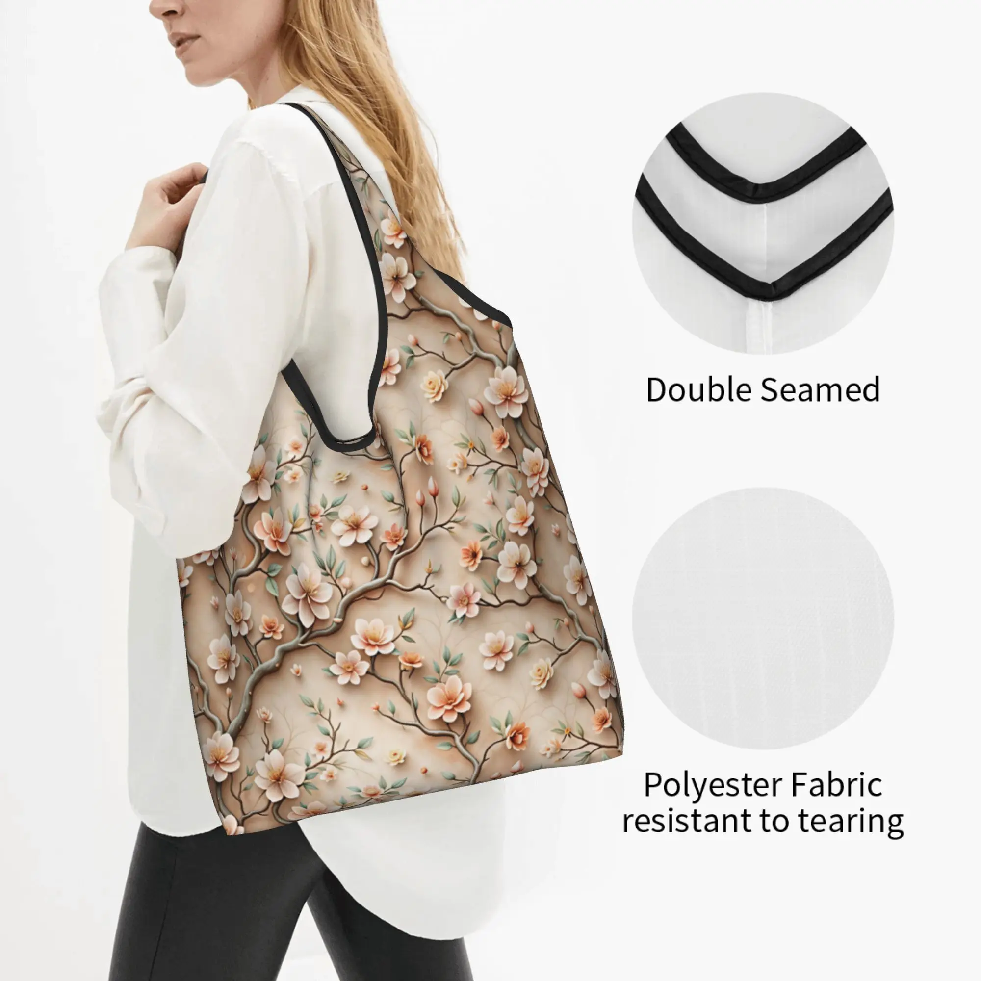 Recycling Luxury High 3D Floral Shopping Bag Women Tote Bag Portable Fashion Trend 3D Flowers Groceries Shopper Bags
