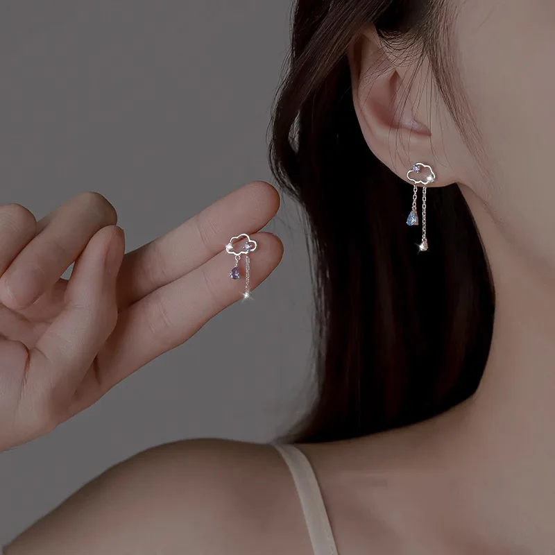 Natural Amethyst Blue Topaz Sapphire 925 Sterling Silver Clouds Water Drop Tassel Stud Earring Women Colorful Gemstone Jewelry - view 2
