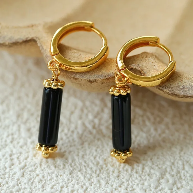 

Fashion Bohemian Style Black Gemstone Gold-plated Pendant Women Earring Necklace Designer Luxury Sexy Party Women's Jewelry Set
