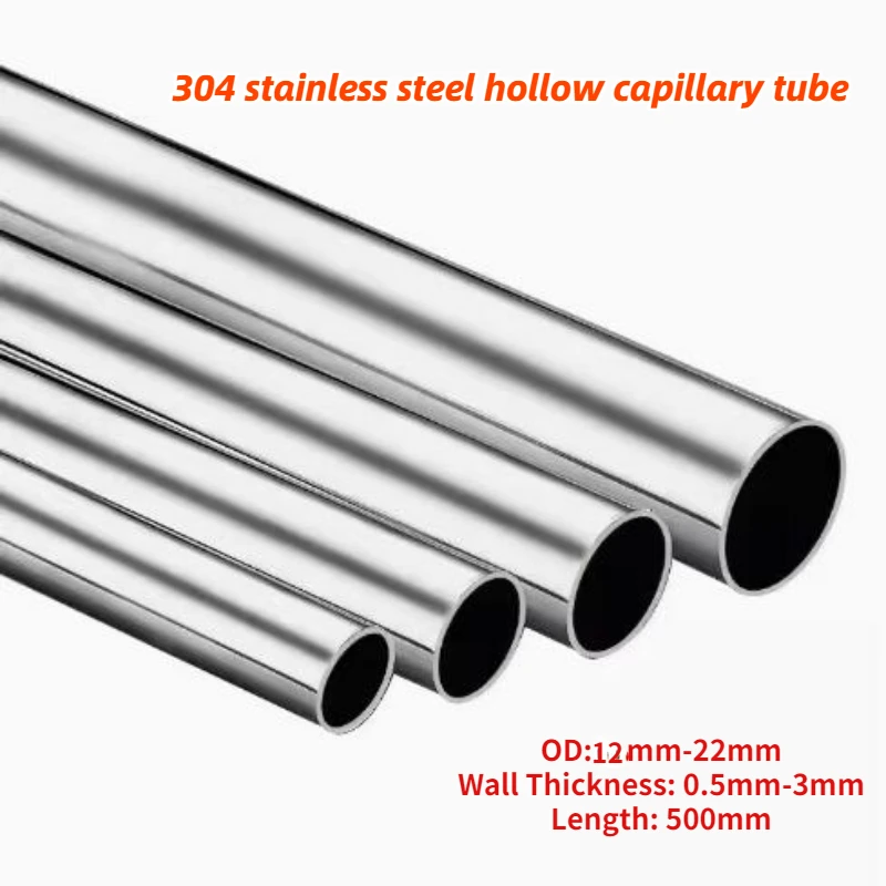 

304 Stainless Steel Round Capillary OD 12~12mm Wall Thickness 0.5mm/1mm/1.5mm/2mm/3mm Length 500mm Long Seamless Straight Tube