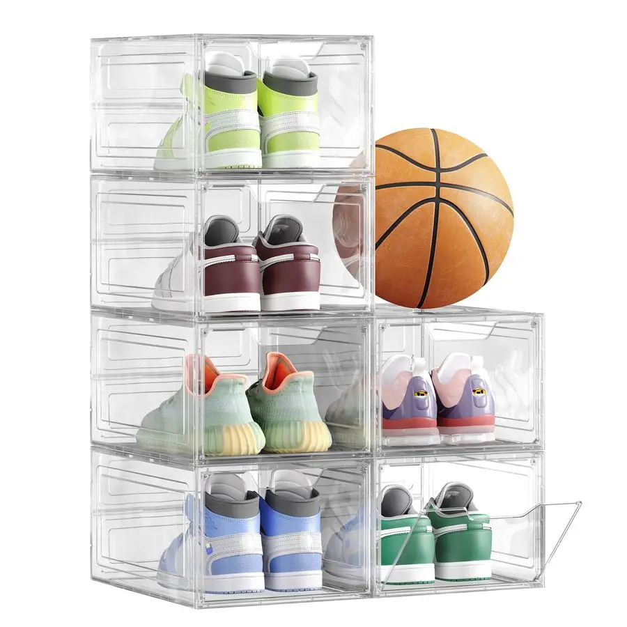 

Shoe Boxes, Clear Shoe Organizers, Set of 6, Plastic Shoe Storage with Clear Door, Easy Assembly, up to US Size 13, Transparent