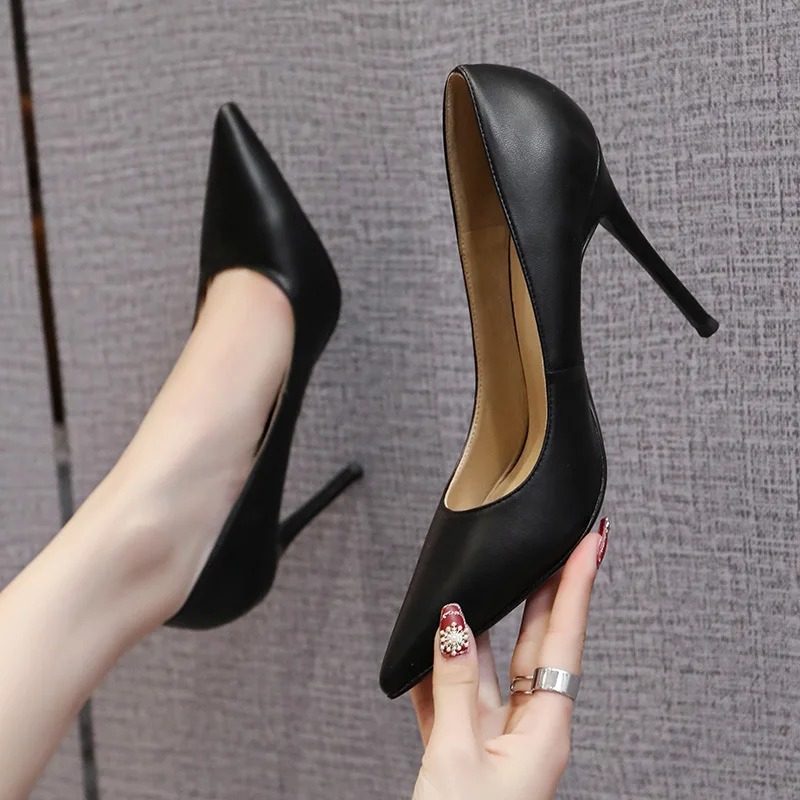 New Spring Party Wedding Woman High Heels Genuine Leather Pointed Toe Mature Office Lady Elegant Shoes Women Pumps Big Size 43