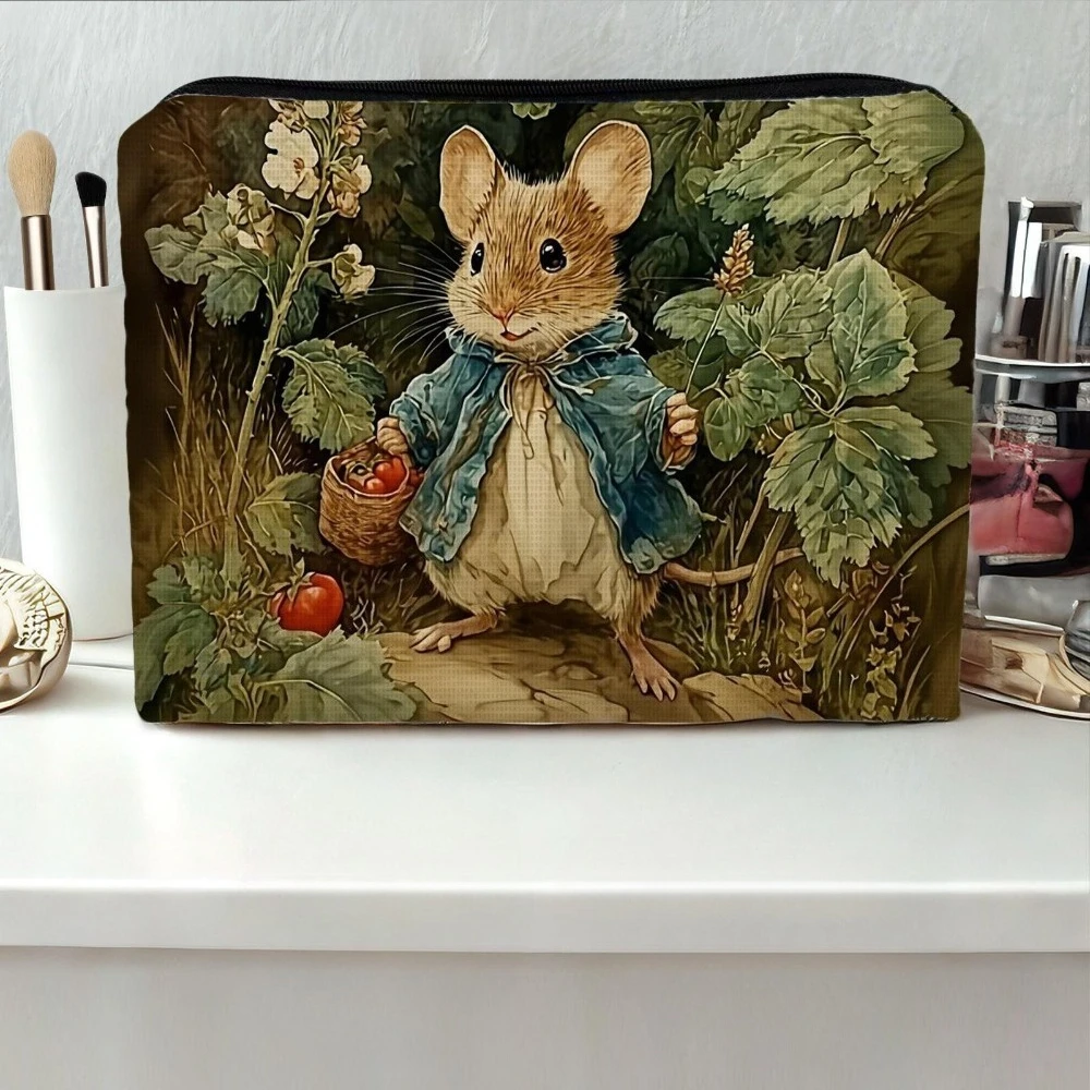 1 Double-sided Printed Makeup Bag Cute Mouse Pattern for Daily Cosmetic Storage for Travel and Outings Cosmetic Organizer  Pouch