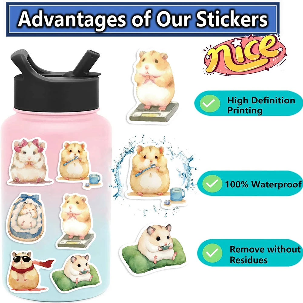 55pcs Cute Hello Hamster Sticker Aesthetic PVC School Stationery Children's Sketchbook Laptop Diary Scrapbook Supplies for Kids