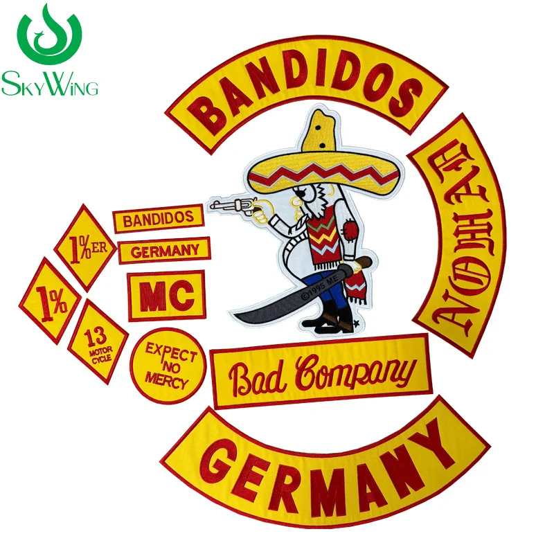 Full Bandidos MC Motorcycle Club Embroidery Patch Set, 1%ER 13 Bad Company Expect No Mercy Iron On Biker Patch for Vest Jacket