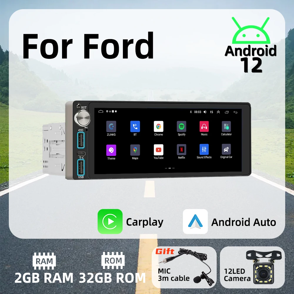 

Wireless Carplay Android Auto Autoradio 6.86" 1 Din Radio Android Car Multimedia for Ford Stereo Head Unit GPS Navigation Wifi