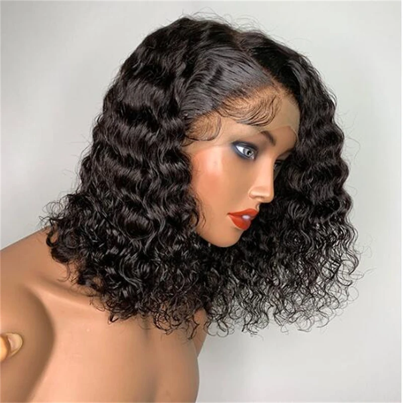 

Soft Natural Black Glueless Short Bob 180%Density Kinky Curly Lace Front Wig For Women BabyHair Preplucked Daily Cosplay