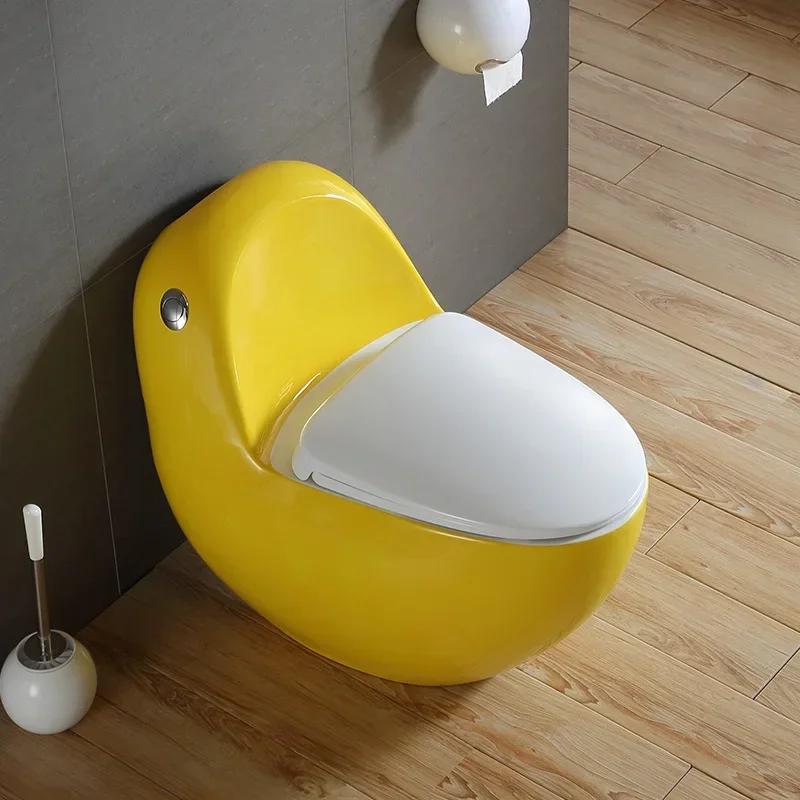 Original chemical artificial ceramic portable yellow color toilet with white soft landing cover camping bathroom