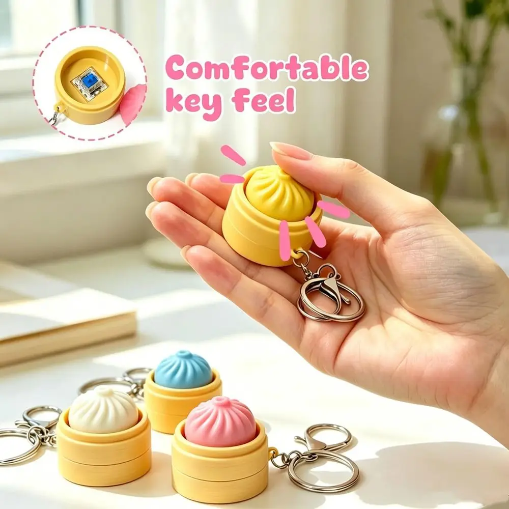 Backpack Charm ith Steamer Mini Dumplings Squishy Squeezable Crystal Steamer Bun Cute Pinch Fidget Clicker Keychain Kids