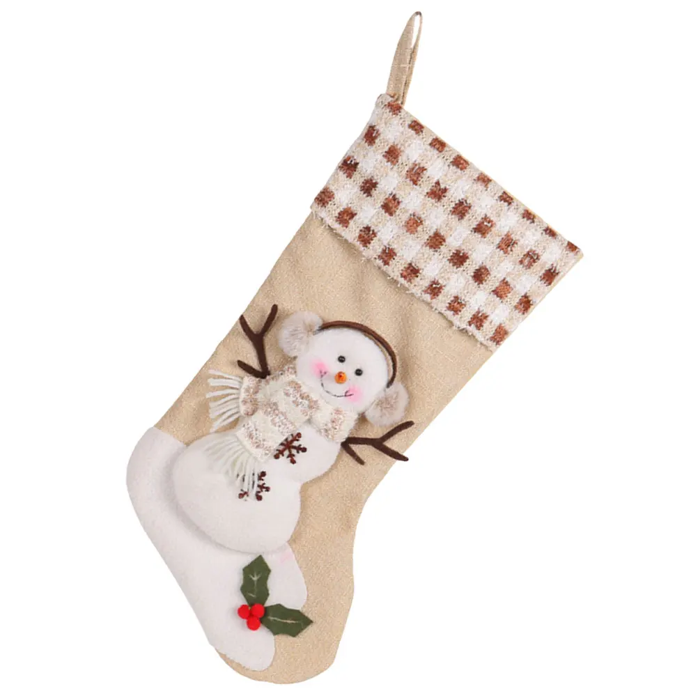 

Large Christmas Stockings Gifts Sock Bag Tree Hanging Decor Plaid Top Xmas naments Soft Fabric Holiday Craft 50cm