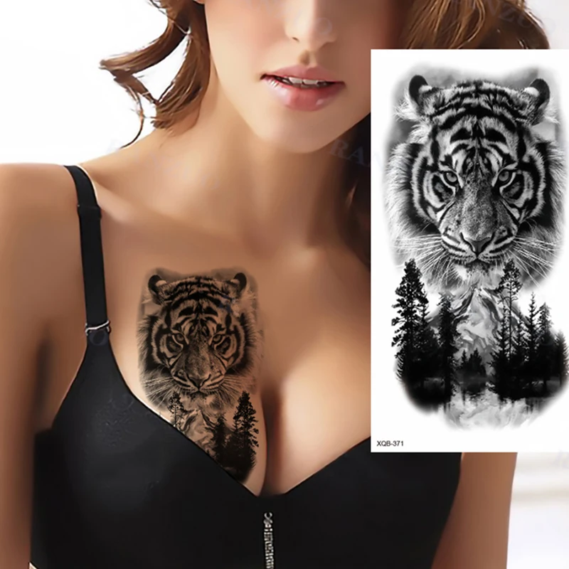 Full Arm Temporary Tattoo Sticker Forest Lion Tiger Tatto Stickers Women Men Wolf  Body Art Arm Neck Fake Tatto Waterproof