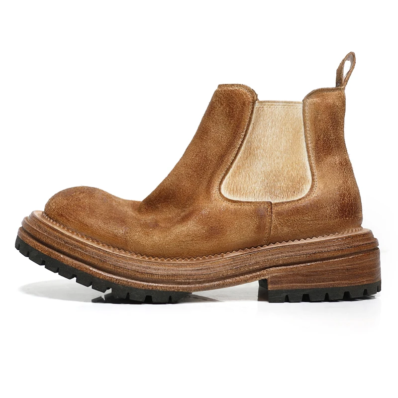 

Сапоги в стиле вестерн с круглым носком и толстой подошвой в британском стиле, мужские винтажные мотоциклетные ботинки из натуральной кожи, уличные ботинки для пустыни, мужская обувь