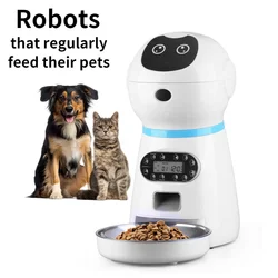 Smart Automatic pet supplies Robot food dispenser with voice record Stainless steel plate LCD screen timer for cat dog food bowl