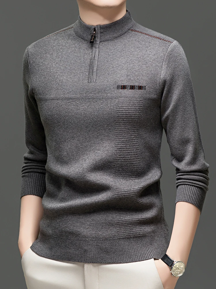 

Men's Thick Warm Winter Zipper Sweater Half High Collar Bottom Shirt