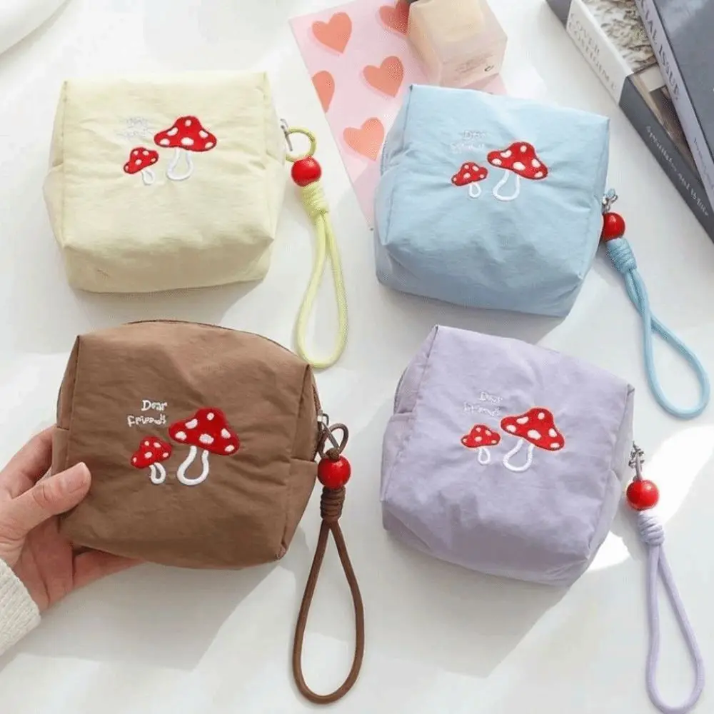 Mushroom Shaped Makeup Bag Multi-Purpose Large Capacity Women's Fabric Clutch Portable Versatile Coin Purse Data Cable Storage