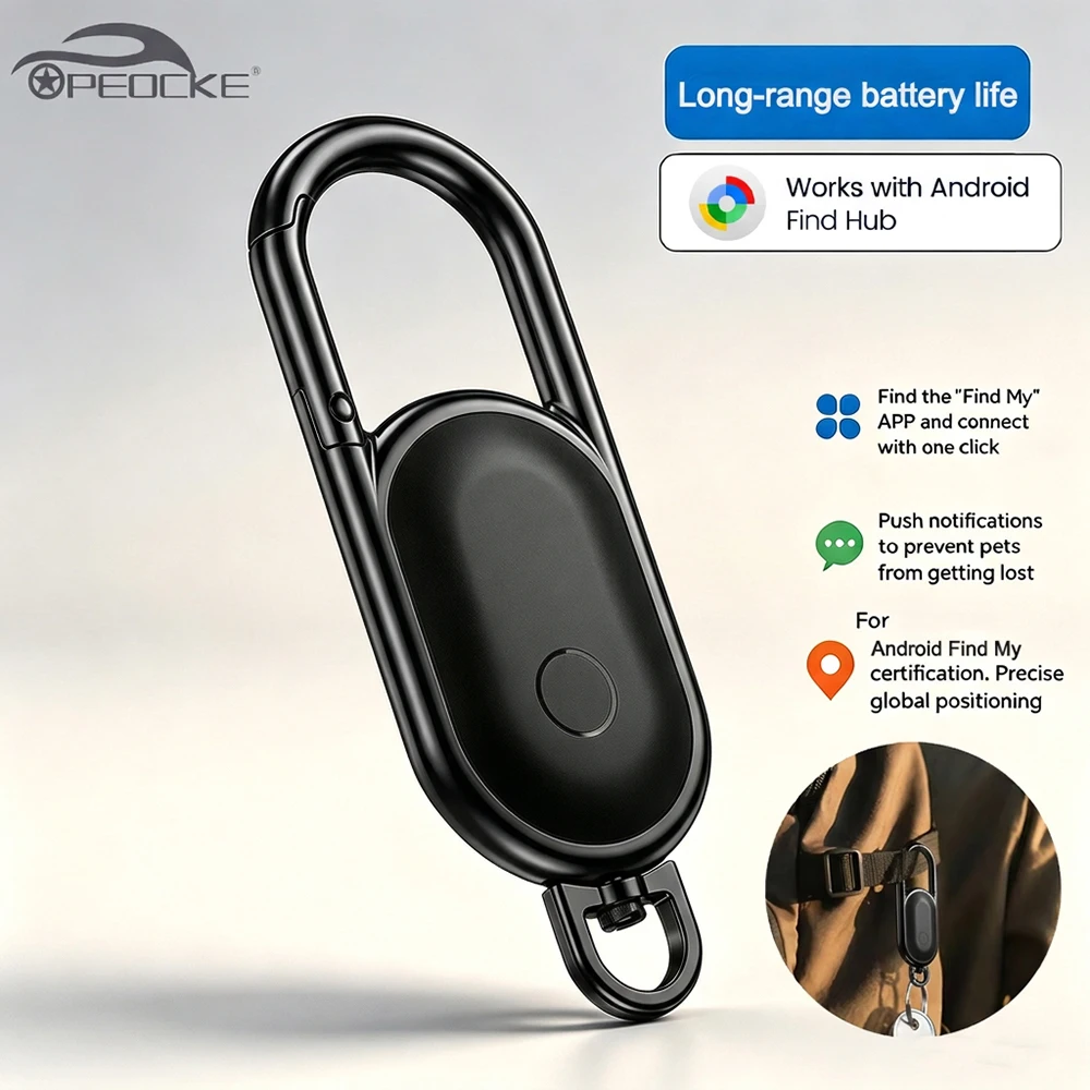 Anti-lost GPS Smart Carabiner Keychain, Find My Tracker Key Ring for iOS Or Google, Smart Locator Attachable to Car Key Fob
