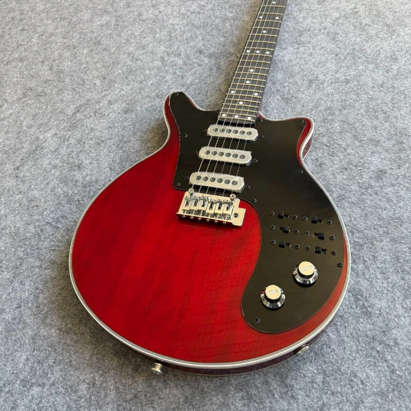 Brian May Red Transparent Round Double Cut Electric Guitar Three Single Pickups Black Split Control Plate Ebony Neck Practice