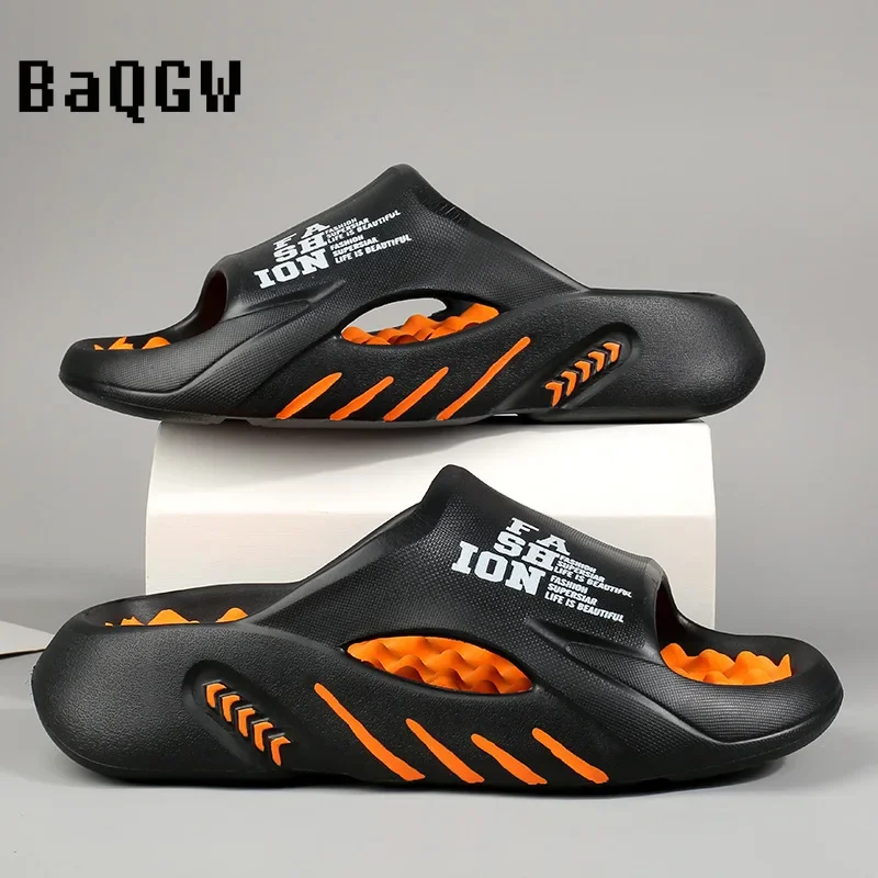 Summer Men Letter Print Slippers Sides Indoor Outdoor Sandals Beach Casual Shoes Soft Sole Slides Men Flip-flops Men's Sandals image 2