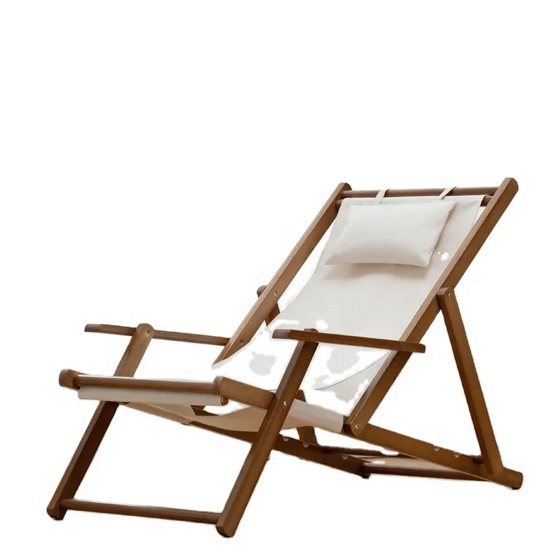 Hot New Outdoor folding beach chair balcony home canvas deck chairs outdoor patio camping solid wood chairs free installation