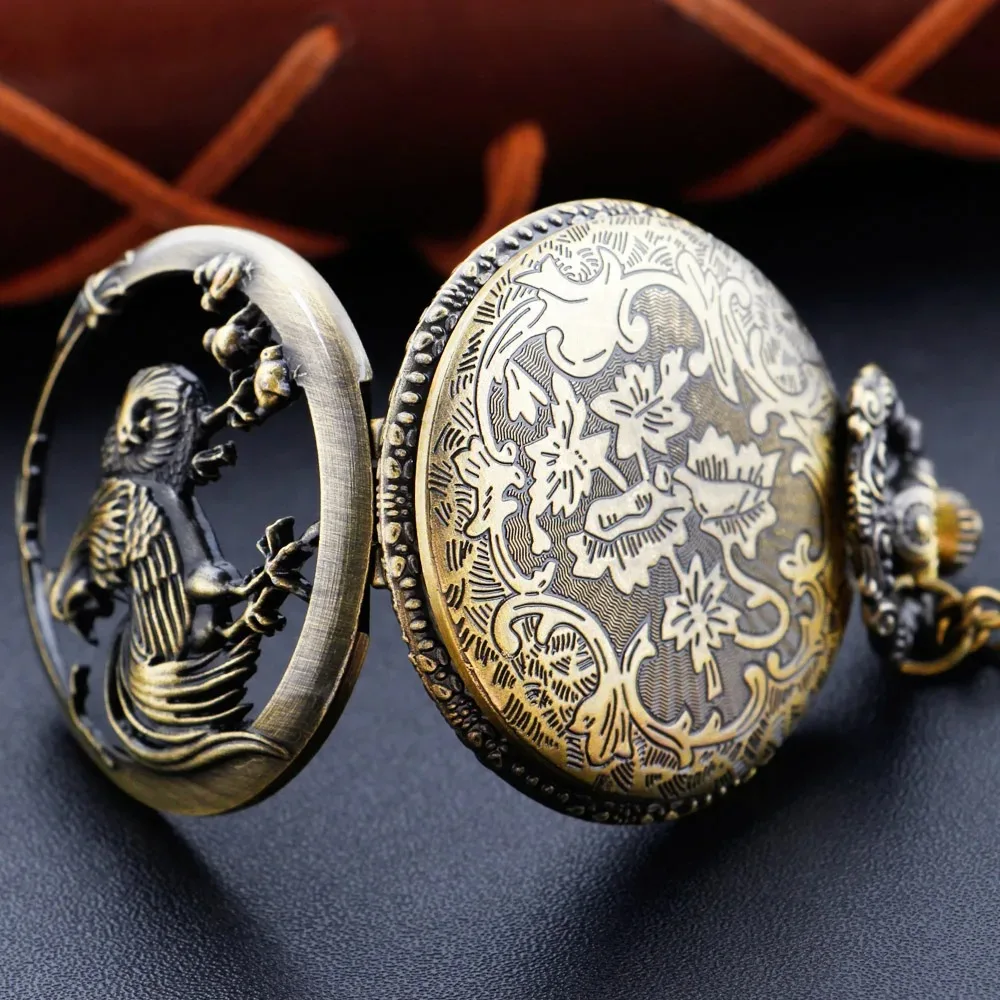 Hollow Animal Series Chicken Family Quartz Pocket Watch Vintage Dial with Chain Necklace Pendant Jewelry Clock Festival Gifts