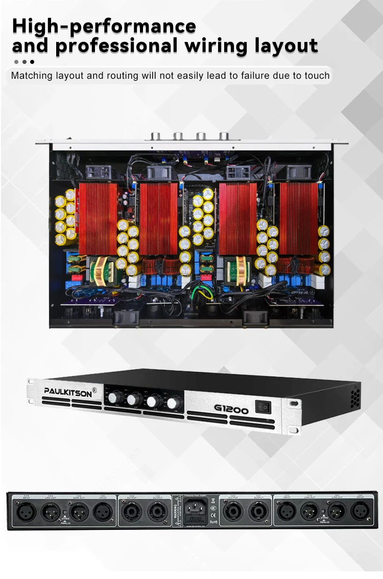 Paulkitson G1200 Professioneller Leistungsverstärker 4-Kanal 1200W×4 Hochleistungs-Audioverstärker für Club, Kirche, Live-Bühnenshows und Veranstaltungen – Detail 3