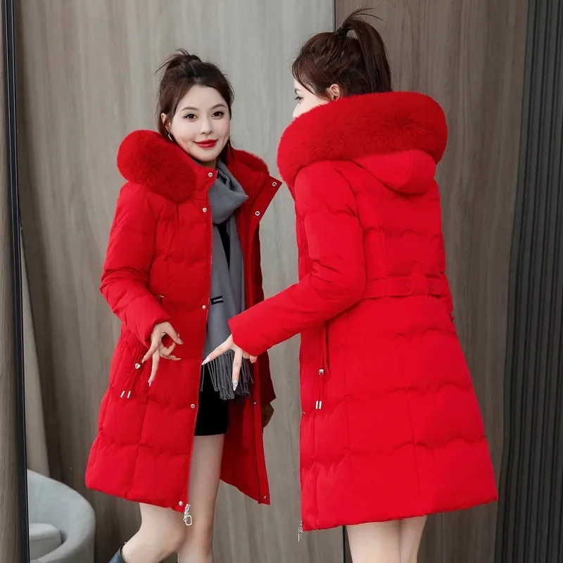 2023 neue Winter Jacke Unten Baumwolle Mantel Parkas frauen Lange Faux Pelz Kragen Gepolsterte Jacke Dicke Lose Gepolsterte Jacke weibliche Mäntel