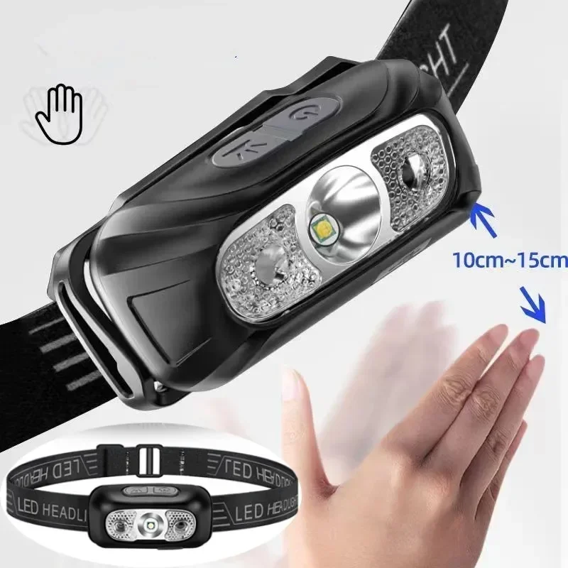 Mini LED Sensor Headlamp Body Motion Sensor Headlight Built-in Battery USB Rechargeable Outdoor Waterproof Camping Torch Lights