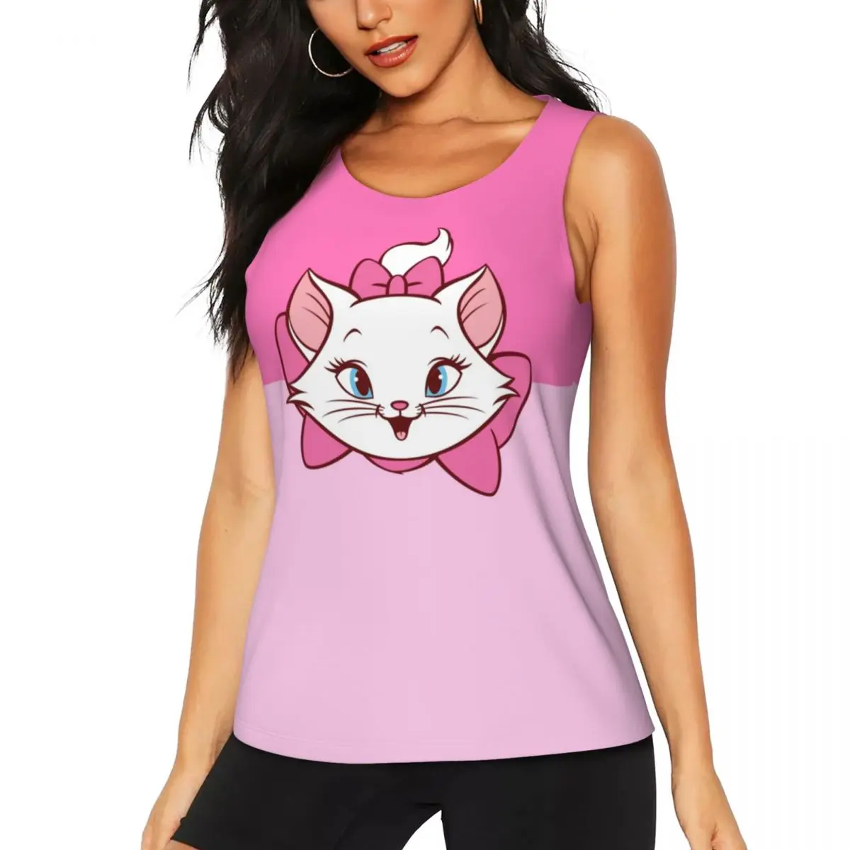 Custom Marie Workout Tank Tops Women Cat Manga Cool-Dry Sleeveless Yoga Shirt